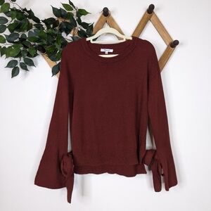Madewell Tie Cuff Sleeve Crew Neck Rust Red Knit Sweater